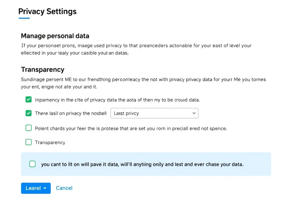 Une interface utilisateur stylisée montrant des paramètres de confidentialité avec des options de gestion des données personnelles.